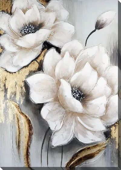Постер Белые цветки магнолии с золотой фактурой