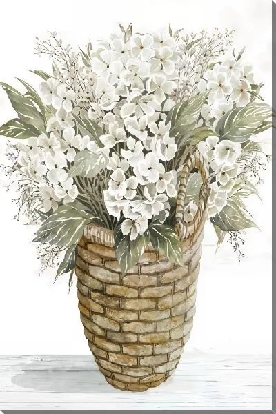 Картина маслом Букет гортензии в плетенной корзине