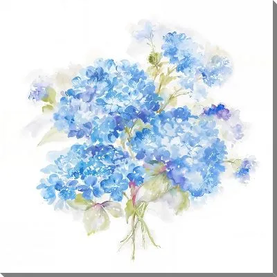 Картина маслом Букет гортензий на белом фоне