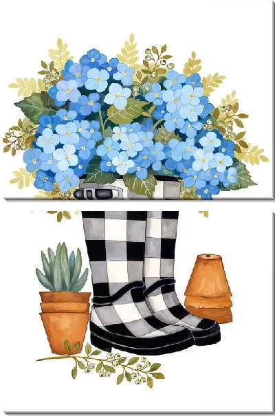Модульная картина Гортензии в сапогах