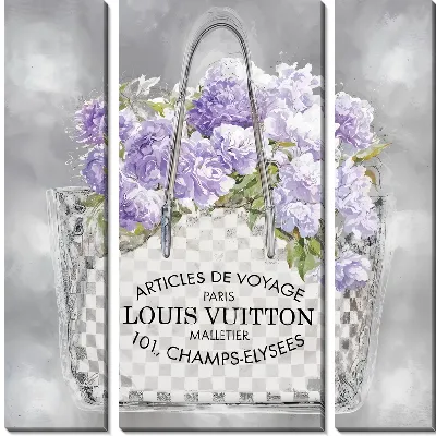 Модульная картина Сиреневые гортензии в сумке