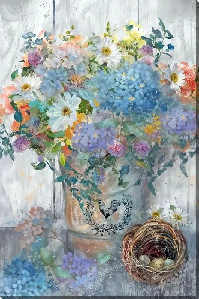 Постер Букет гортензий и перепелиный яйца