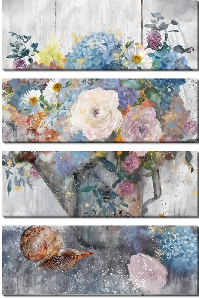 Модульная картина Букет гортензий и ракушка
