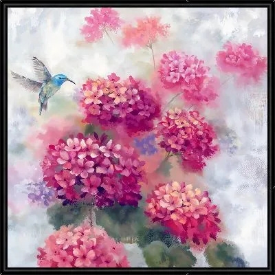 Картина Колибри и букет гортензий