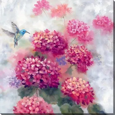 Колибри и букет гортензий