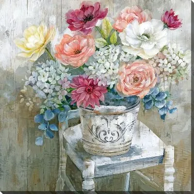 Картина маслом Букет разных цветов с гортензиями