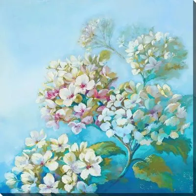 Картина маслом Гортензии на лазурном фоне