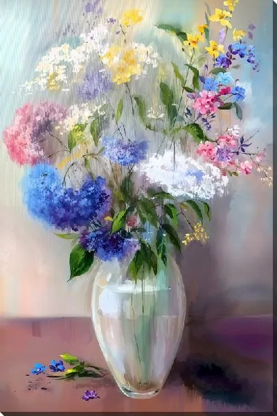 Картина маслом Сборный букет цветов с гортензиями