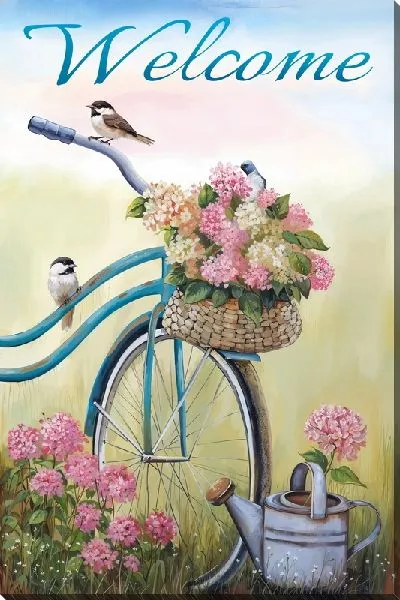 Постер Welcome  с велосипедом и гортензиями