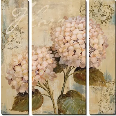 Модульная картина Два цветка гортензии в винтажном стиле