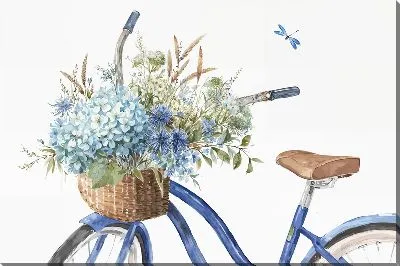 Картина маслом Букет полевых цветов с гортензиями на велосипеде