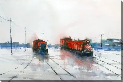 Картина маслом Красные поезда