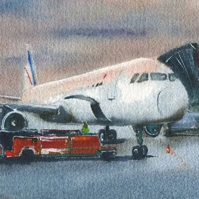 Плакат Самолет на стоянке с рукавом