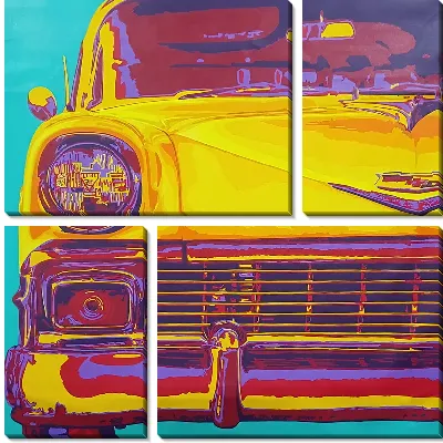 Модульная картина Желтый капот ретро-автомобиля