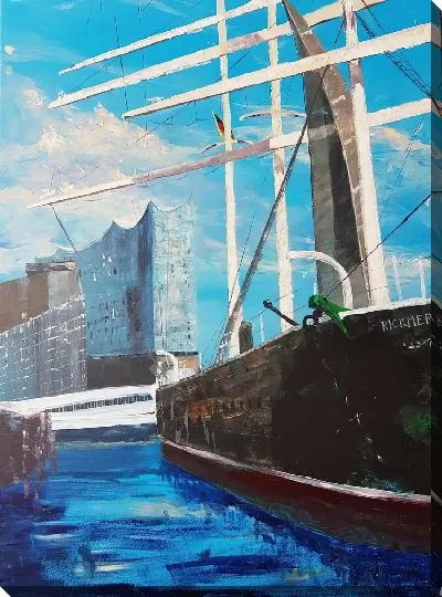 Картина маслом Парусник на причале