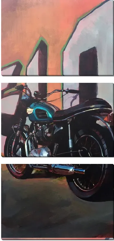 Модульная картина Мотоцикл у стены с граффити