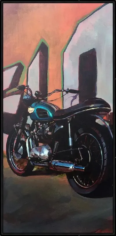 Картина Мотоцикл у стены с граффити
