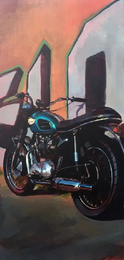 Плакат Мотоцикл у стены с граффити