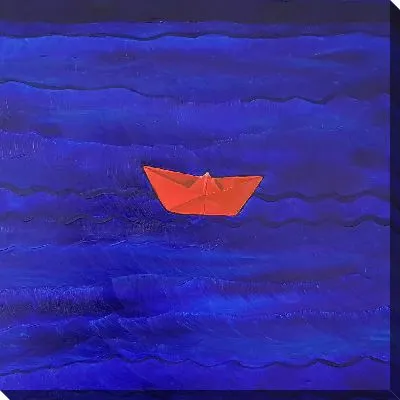 Картина маслом Красный бумажный кораблик