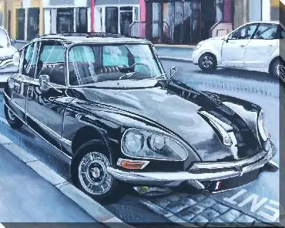 Картина маслом Ретро-авто в городе