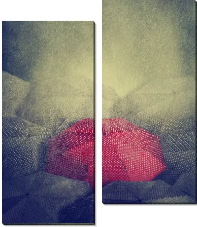 Модульная картина Красный зонт на фоне серых зонтов