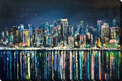 Картина маслом Город в ночных огнях