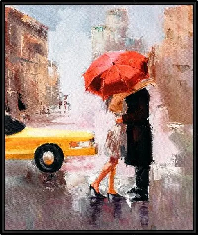 Пара под красным зонтом