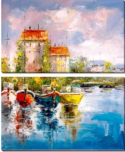 Модульная картина Лодки у причала №15