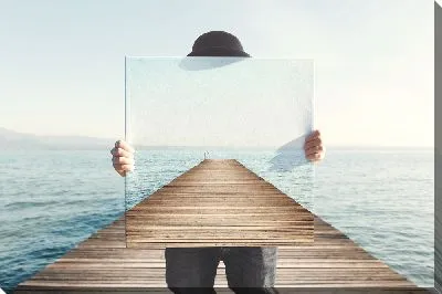 Картина маслом Человек с зеркалом на причале