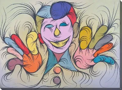 Клоун тянет обниматься