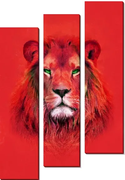Модульная картина Лев на красном фоне