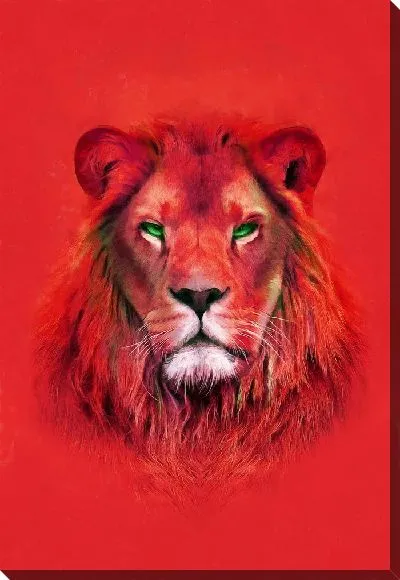 Постер Лев на красном фоне