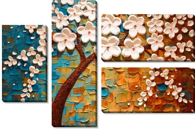 Модульная картина Дерево с объемными цветками