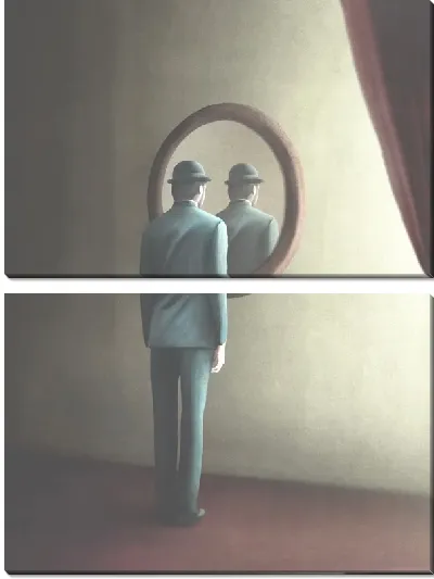 Модульная картина Сюрреалистичный сюжет с мужчиной у зеркала