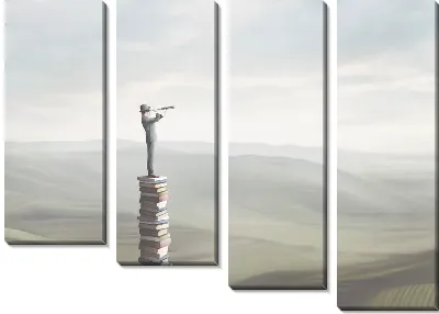 Модульная картина Сюрреалистичный сюжет с мужчиной на книгах