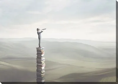 Картина маслом Сюрреалистичный сюжет с мужчиной на книгах