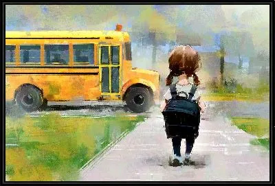 Прогулка девочки до школьного желтого автобуса