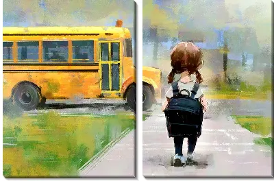 Прогулка девочки до школьного желтого автобуса