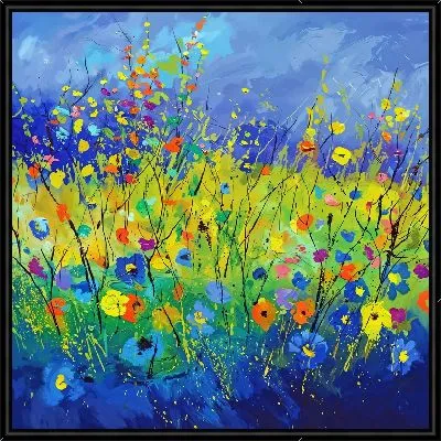 Поле с маками на синем фоне