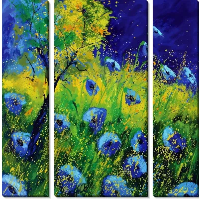 Модульная картина Пейзаж с синими маками