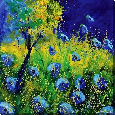 Картина маслом Пейзаж с синими маками