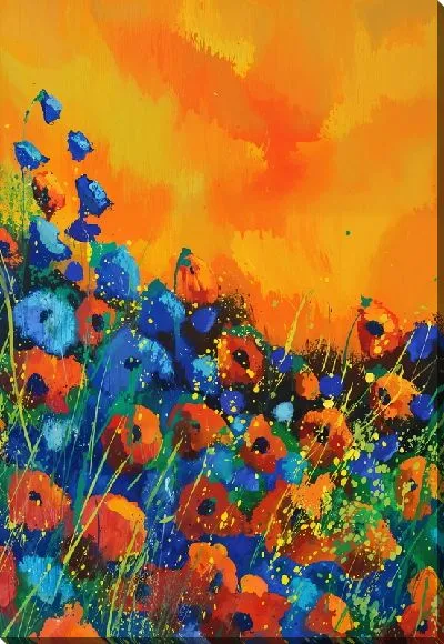 Картина маслом Маки на желтом фоне №2