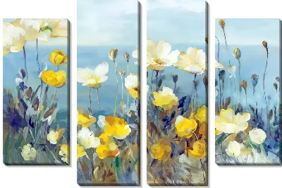 Модульная картина Поле желтых маков на фоне моря