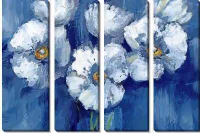 Модульная картина Белые маки на синем фоне