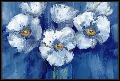 Картина Белые маки на синем фоне