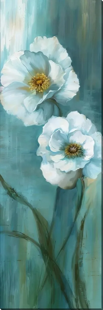 Картина маслом Два белых мака на стеблях