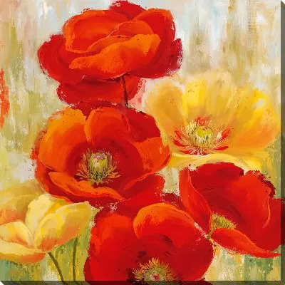Картина маслом Красные и желтые маки