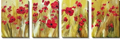 Модульная картина Желтое поле с красными маками