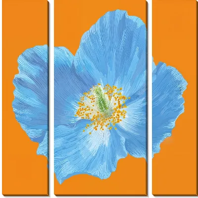 Модульная картина Голубой мак на желтом фоне