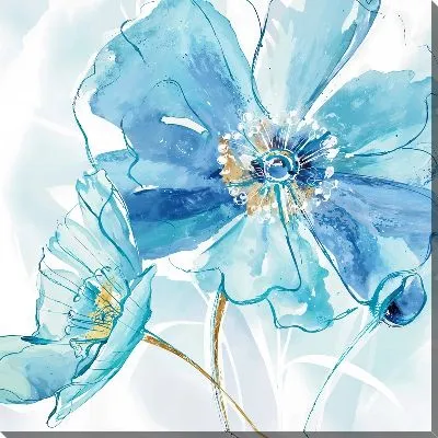 Картина маслом Бирюзовый мак крупным планом